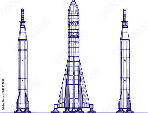Sketch Hand Drawn Intercontinental Ballistic Missile – Large Scale Multi-Stage Rocket Design