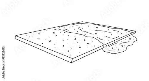 Minimalist Line Art of a Rectangular Surface with Spilled Liquid or Batter, Vector Illustration