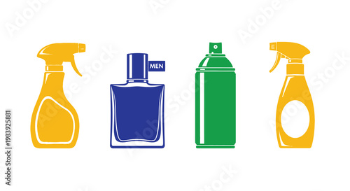 Colorful spray bottles and cologne presented as a bold silhouette