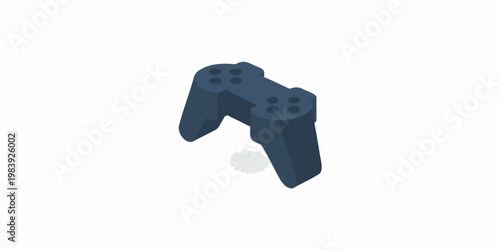 Isometric view of a dark blue video game controller illustration