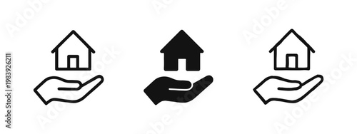 Real estate and housing support icons showing a hand holding a house symbol.