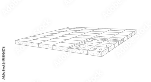 3D Isometric Modular Grid Platform Technical Illustration and Architectural Blueprint Outline