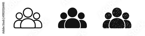 Community and teamwork icons showing a group of three people in three styles.