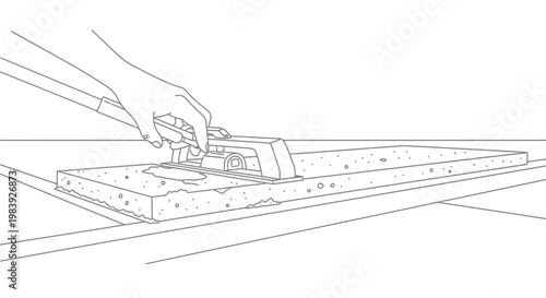 Hand Smoothing Wet Concrete with Float Tool Line Art Illustration