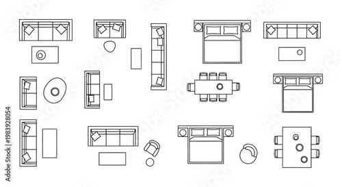 furniture layout and interior design floor plan elements a detailed architectural top view for home decor and renovation projects.