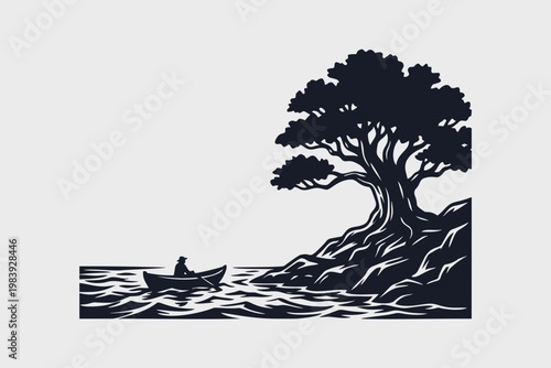 Violinist Musician Performance Linocut Style Illustration