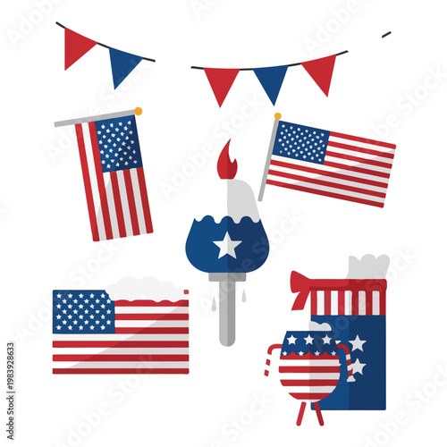 American flags and patriotic symbols icons.