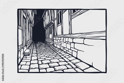 Electric Guitar Player Live Concert Woodcut Illustration