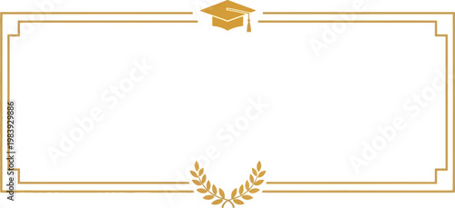 Golden elegant certificate frame with graduation cap and laurel wreath design, symbolizing academic achievement, success, and formal recognition for diplomas or awards