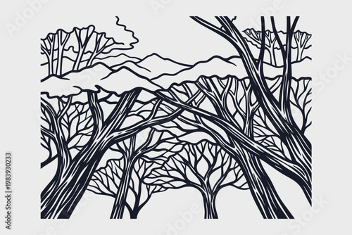 Vampire Resting in Coffin Halloween Linocut Illustration