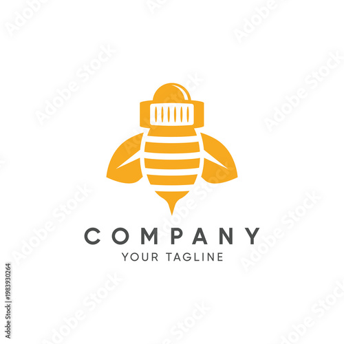 Logo design, bee wearing helmet to take honey. Vector design