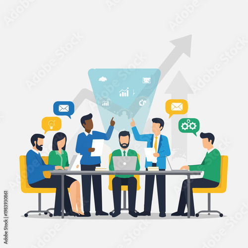 Business people discussing at meeting table.