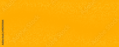 Yellow orange halftone background. Retro comic gradient background. Square pixilated dots cartoon texture. Pop art faded gradient pattern. Vector backdrop.