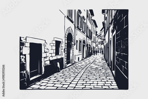 Narrow Old World European Street Scene