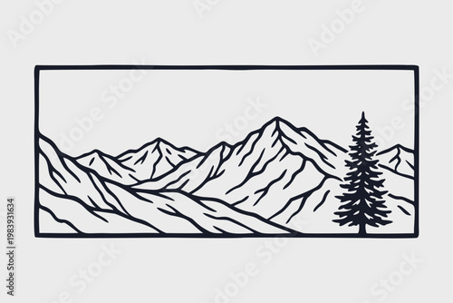 Mountain Peaks With Lone Pine Tree Landscape