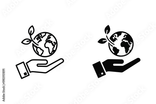 Hand holding planet earth with a sprouting plant, representing environmental protection and sustainability vector illustration