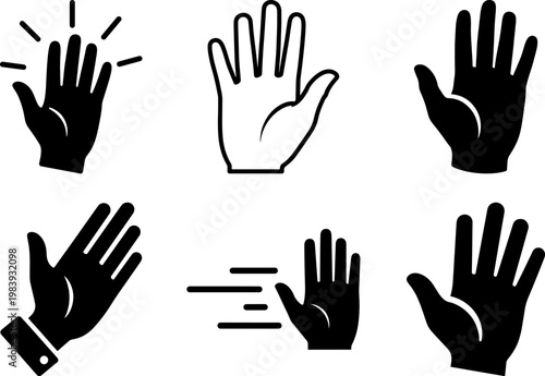 Set of hands gesturing refusing or saying no or waving goodbye