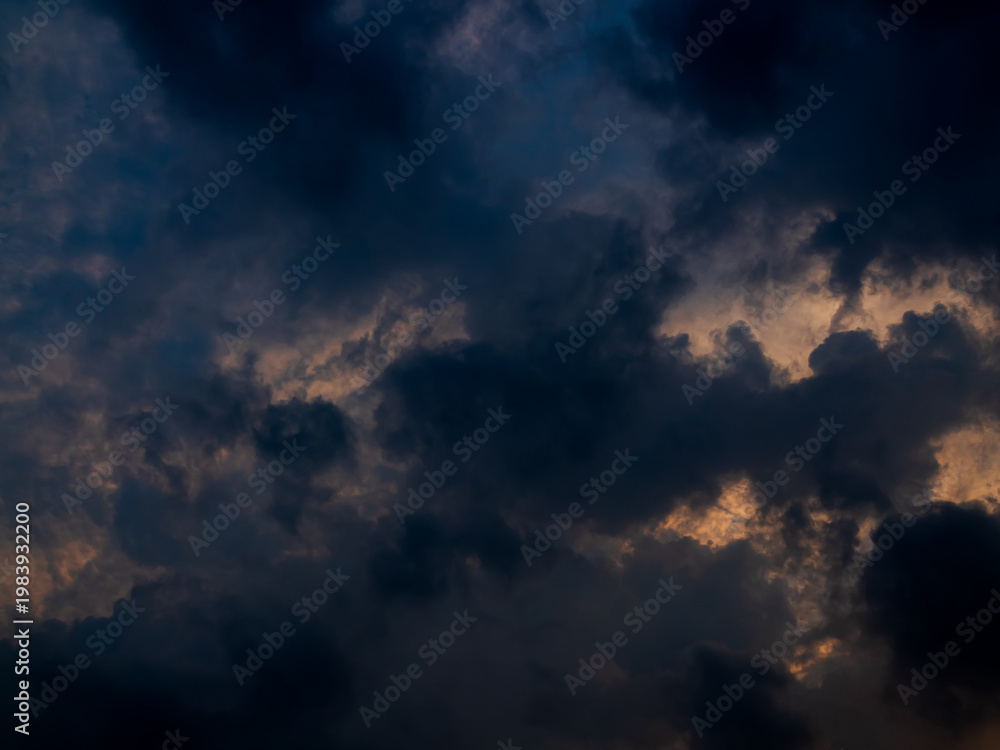 Fototapeta premium Cloud storm sky dark rain lightning thunder stormy typhoon nature light scene rainy atmosphere damage effect carbon dioxide dust air pollution 2.5 Pm, texture nature windstorm weather skyscape.