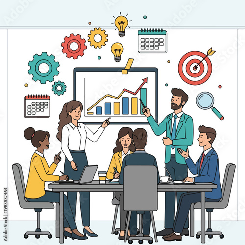 Business people discussing office strategy meeting.