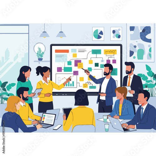 Business people discussing on a chart.