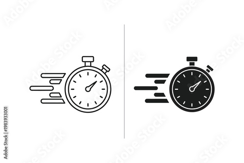 Fast stopwatch with motion lines, representing speed and time, flat design vector illustration