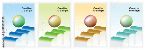 Set of Abstract Posters with Gradient Spheres and Geometric Steps for Creative Graphic Design Vector