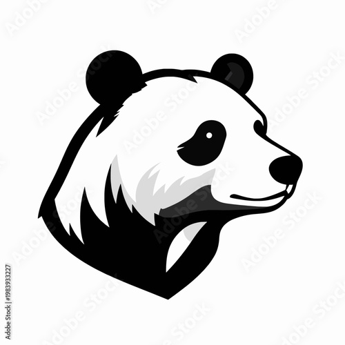 Minimalist black and white grizzly bear head vector illustration, single wild animal profile icon, bold forest wildlife graphic isolated on white, powerful nature concept for outdoors branding