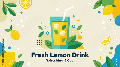 Fresh Lemon Drink with Ice Cubes.