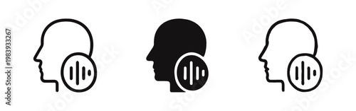 Voice Recognition and Biometric Audio Identification Icon Set in Outline Solid and Hand-Drawn Styles