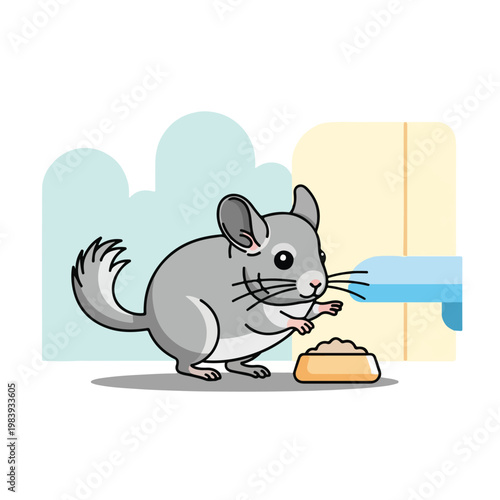 Cartoon chinchilla eating food pellet.
