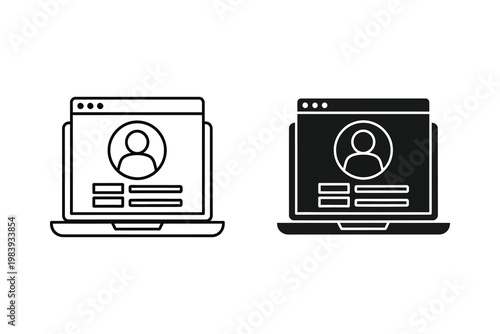 Laptop screen displaying user profile with avatar and information, flat design vector illustration