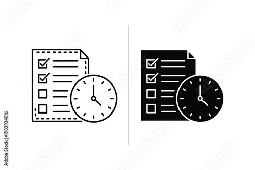 Checklist with Clock Vector Illustration, Task Management and Time Planning Flat Design