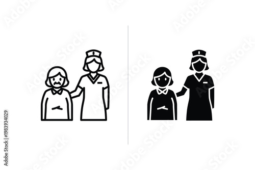 Nurse comforting sad patient with hand on shoulder, flat design vector illustration