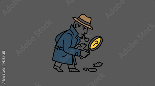 Man in hat examines clues.