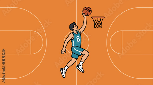 Man Playing Basketball In Court.