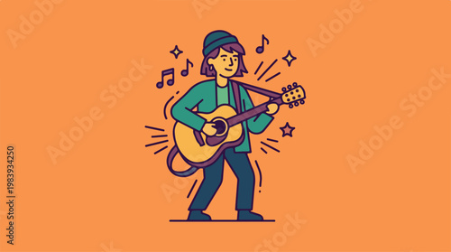 Man Playing Acoustic Guitar Music.