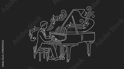 Man Playing Grand Piano Music.