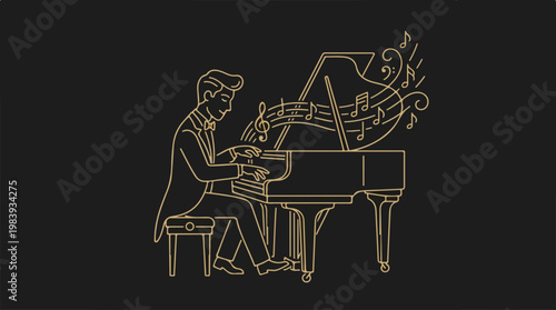 Man Playing Grand Piano Music.