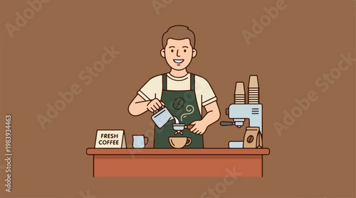 Man working at coffee shop.
