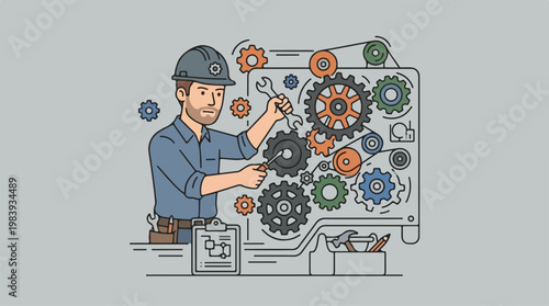 Man Working on Industrial Gears.