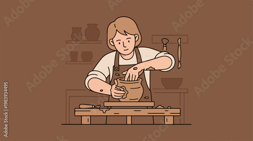 Man working with clay pot.