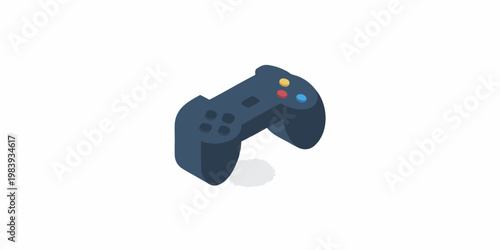 Isometric view of a dark blue video game controller
