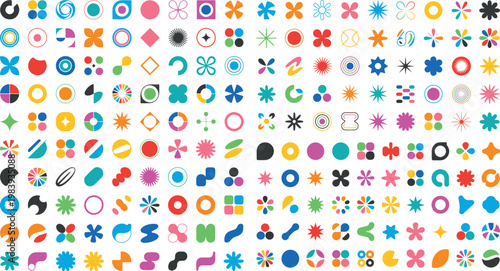 colorful geometric shapes and symbols collection for graphic design