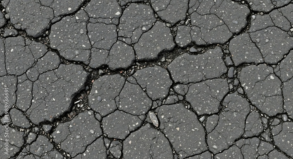 Obraz premium Close-up of Cracked Asphalt Surface Texture with Deep Fissures.