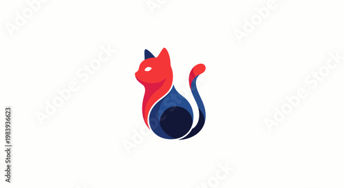 A colorful modern flat cat mascot logo on a solid color background.