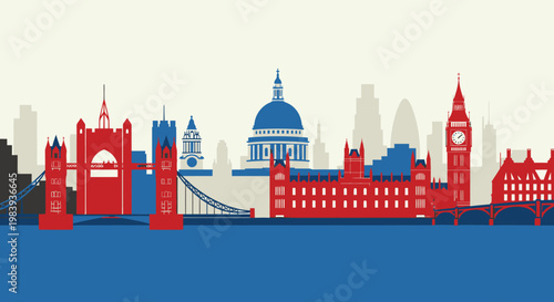 Modern London Heritage Skyline Flat Artwork Illustration