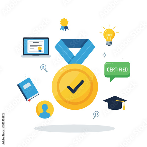 Certification Badge Gold Medal Icon.