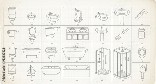 Vintage Bathroom Fixtures Collection Illustration.
