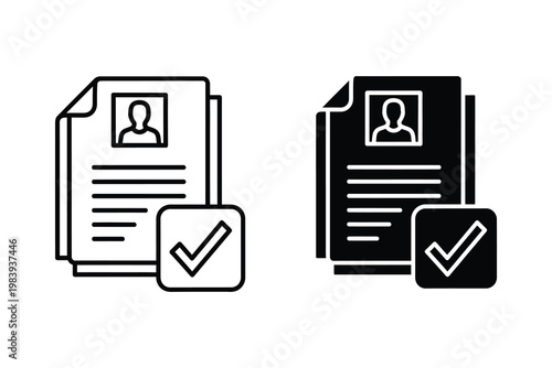 Foto Resume or CV with profile icon and checkmark, flat design vector illustration