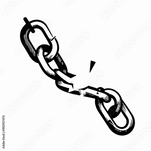 Obraz na płótnie Industrial Flat Vector Illustration of a Single Broken Metal Chain Link Snapping